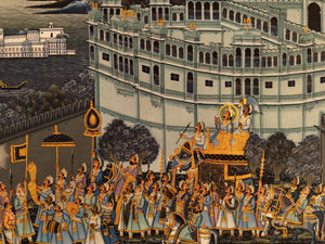 Royal Night Scene Wedding Procession Miniature Painting on Silk