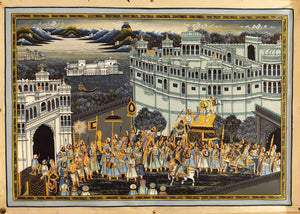 Royal Night Scene Wedding Procession Miniature Painting on Silk