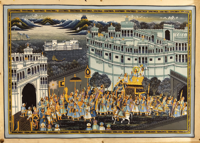 Royal Night Scene Wedding Procession Miniature Painting on Silk
