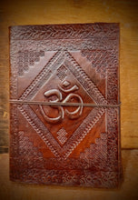 Load image into Gallery viewer, Handcrafted Om Embossed Large A4 Size Unisex Travel Leather Bound Journal - 200 Unlined Recycled Refillable Paper - Book of Shadows
