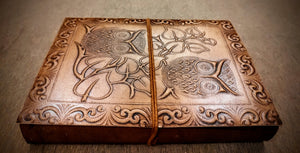 Owl Pair Embossed Vintage Handmade  A5 Size Leather Bound Journal - 100/200 Unlined Recycled Refillable Pages