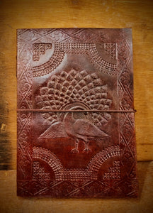 Peacock Embossed Large Leather Bound Journal