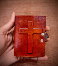 Load image into Gallery viewer, Pocket Size Handcrafted Locked Crucifix Embossed Holy Church Journal - Handmade Recycled Refillable Diary - Unlined 200 Thick Pages
