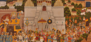 Large 6 by 2 FT Procession Miniature Painting of Udaipur City