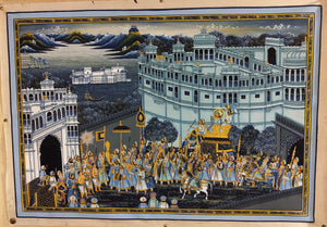 Royal Night Scene Wedding Procession Miniature Painting on Silk
