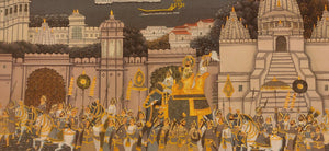 Large Hand Painted Udaipur City Procession Indian Miniature Painting Art