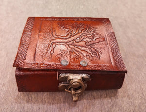 Tiny Tree of Life Embossed Handcrafted Locked Pocket Size Leather Journal , Recycled Refillable Unlined Paper
