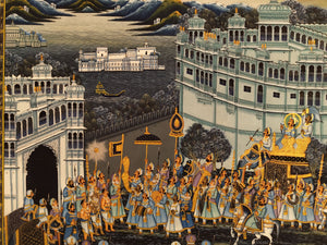 Royal Night Scene Wedding Procession Miniature Painting on Silk