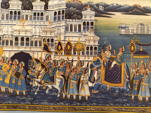 Udaipur Under Moonlight Finest Royal Large Art Work on Silk Cloth