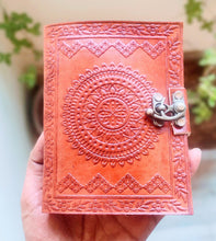 Load image into Gallery viewer, Chakra Embossed Handmade Leather Journal With Lock Medium Size Diary

