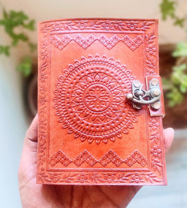Chakra Embossed Handmade Leather Journal With Lock Medium Size Diary